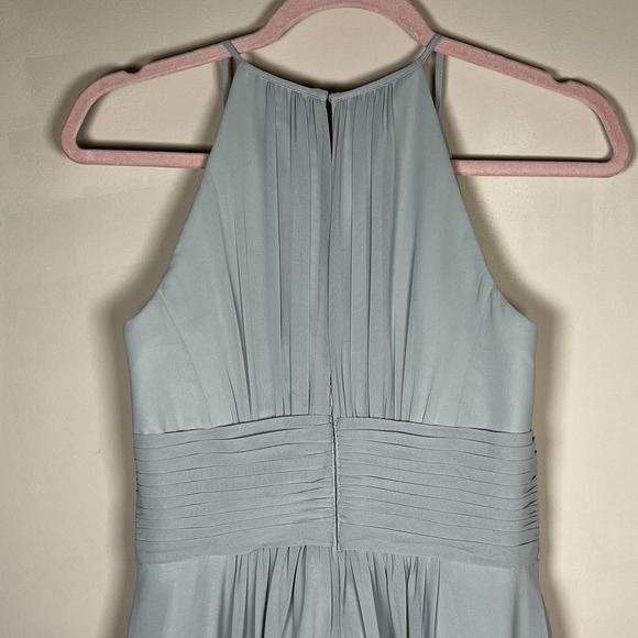 Azazie Bonnie A-Line Keyhole Ruched Chiffon Dress Gown Dusty Sage Sz C Custom - Picture 5 of 10